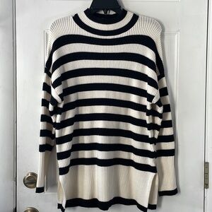 Philosophy Mock Neck Black and White Color blocked Striped Sweater, Small